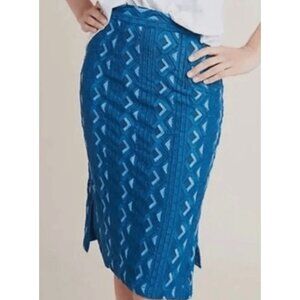 NWT Anthropologie Sienna Embroidered Pencil Skirt Turquoise Geometric 10